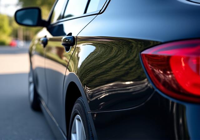 작업 후 거울처럼 반사되는 세단 도장면