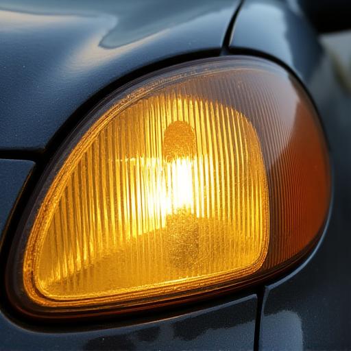 A yellowed, hazy, and oxidized car headlight.