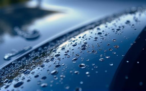 물방울이 맺힌 광택나는 자동차 도장면